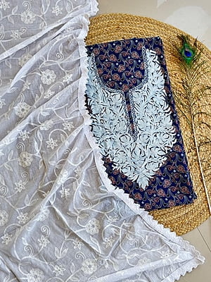 Ajrakh Printed Kashmiri Work Top-Dupatta Set Catalogue 1-NavyBlue-1 Ajrakh Printed Kashmiri Work Top-Dupatta Set Catalogue 1-NavyBlue-1