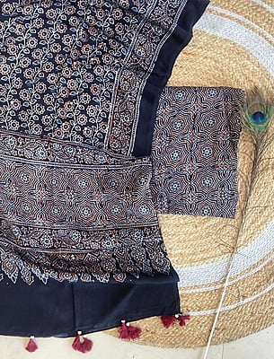 Ajrakh Printed Modal Satin Top-Dupatta Set Catalogue 1-Black-1 Ajrakh Printed Modal Satin Top-Dupatta Set Catalogue 1-Black-1