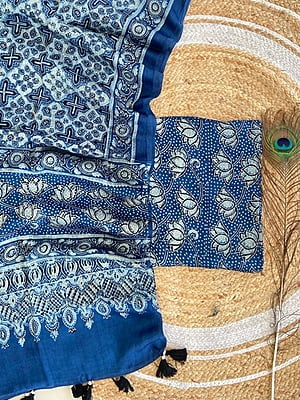 Ajrakh Printed Modal Satin Top-Dupatta Set Catalogue 1-Indigo-3 Ajrakh Printed Modal Satin Top-Dupatta Set Catalogue 1-Indigo-3