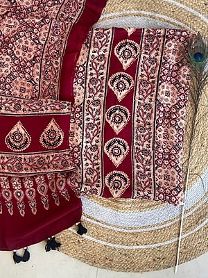 Ajrakh Printed Modal Satin Top-Dupatta Set Catalogue 1-Maroon-1 Ajrakh Printed Modal Satin Top-Dupatta Set Catalogue 1-Maroon-1