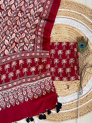 Ajrakh Printed Modal Satin Top-Dupatta Set Catalogue 1-Maroon-13 Ajrakh Printed Modal Satin Top-Dupatta Set Catalogue 1-Maroon-13