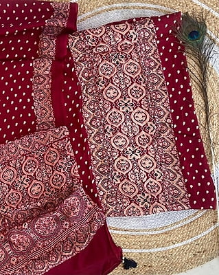 Ajrakh Printed Modal Satin Top-Dupatta Set Catalogue 1-Maroon-2 Ajrakh Printed Modal Satin Top-Dupatta Set Catalogue 1-Maroon-2