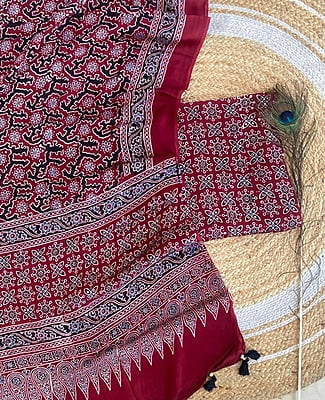 Ajrakh Printed Modal Satin Top-Dupatta Set Catalogue 1-Maroon-3 Ajrakh Printed Modal Satin Top-Dupatta Set Catalogue 1-Maroon-3