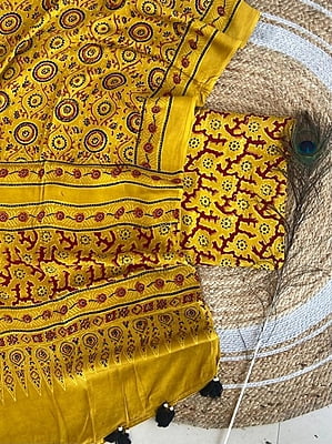 Ajrakh Printed Modal Satin Top-Dupatta Set Catalogue 1-Mustard-1 Ajrakh Printed Modal Satin Top-Dupatta Set Catalogue 1-Mustard-1