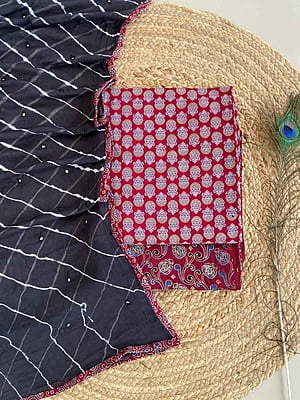 Ajrakh Suit With Leheriya Dupatta Catalogue 2-Black-1 Ajrakh Suit With Leheriya Dupatta Catalogue 2-Black-1