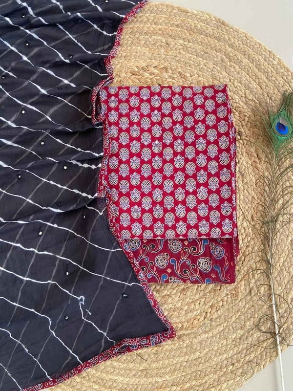 Ajrakh Suit With Leheriya Dupatta Catalogue 2-Black-1 Ajrakh Suit With Leheriya Dupatta Catalogue 2-Black-1