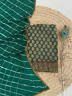 Ajrakh Suit With Leheriya Dupatta Catalogue 2-BottleGreen-2 Ajrakh Suit With Leheriya Dupatta Catalogue 2-BottleGreen-2