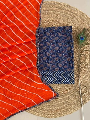 Ajrakh Suit With Leheriya Dupatta Catalogue 2-DeepSaffron-1 Ajrakh Suit With Leheriya Dupatta Catalogue 2-DeepSaffron-1