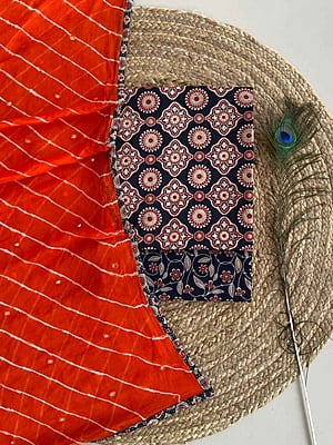 Ajrakh Suit With Leheriya Dupatta Catalogue 2-DeepSaffron-2 Ajrakh Suit With Leheriya Dupatta Catalogue 2-DeepSaffron-2