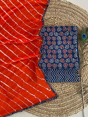 Ajrakh Suit With Leheriya Dupatta Catalogue 2-DeepSaffron-3 Ajrakh Suit With Leheriya Dupatta Catalogue 2-DeepSaffron-3