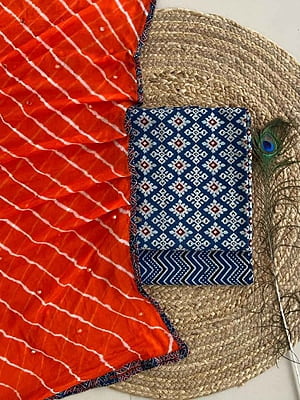 Ajrakh Suit With Leheriya Dupatta Catalogue 2-DeepSaffron-4 Ajrakh Suit With Leheriya Dupatta Catalogue 2-DeepSaffron-4