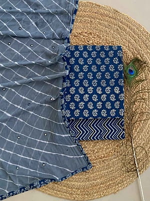 Ajrakh Suit With Leheriya Dupatta Catalogue 2-Grey-3 Ajrakh Suit With Leheriya Dupatta Catalogue 2-Grey-3