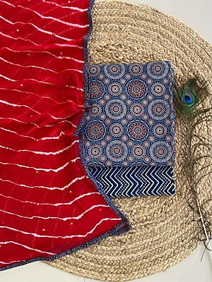 Ajrakh Suit With Leheriya Dupatta Catalogue 2-Red-1 Ajrakh Suit With Leheriya Dupatta Catalogue 2-Red-1