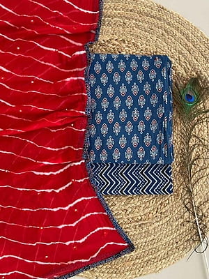 Ajrakh Suit With Leheriya Dupatta Catalogue 2-Red-2 Ajrakh Suit With Leheriya Dupatta Catalogue 2-Red-2