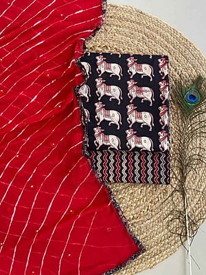 Ajrakh Suit With Leheriya Dupatta Catalogue 2-Red-4 Ajrakh Suit With Leheriya Dupatta Catalogue 2-Red-4