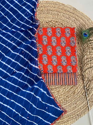 Ajrakh Suit With Leheriya Dupatta Catalogue 2-RoyalBlue-1 Ajrakh Suit With Leheriya Dupatta Catalogue 2-RoyalBlue-1