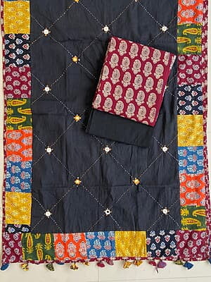 Ajrakh Suit With Patch Work Dupatta Catalogue 4-Black-1 Ajrakh Suit With Patch Work Dupatta Catalogue 4-Black-1