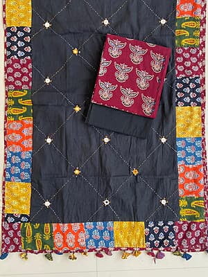Ajrakh Suit With Patch Work Dupatta Catalogue 4-Black-2 Ajrakh Suit With Patch Work Dupatta Catalogue 4-Black-2