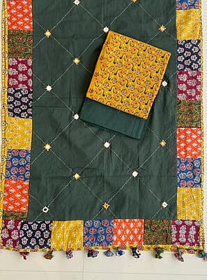 Ajrakh Suit With Patch Work Dupatta Catalogue 4-EmeraldGreen-1 Ajrakh Suit With Patch Work Dupatta Catalogue 4-EmeraldGreen-1
