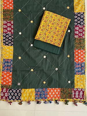 Ajrakh Suit With Patch Work Dupatta Catalogue 4-EmeraldGreen-2 Ajrakh Suit With Patch Work Dupatta Catalogue 4-EmeraldGreen-2