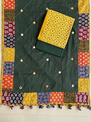Ajrakh Suit With Patch Work Dupatta Catalogue 4-EmeraldGreen-3 Ajrakh Suit With Patch Work Dupatta Catalogue 4-EmeraldGreen-3