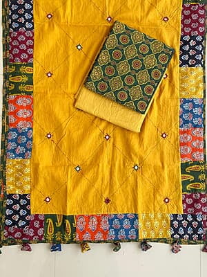 Ajrakh Suit With Patch Work Dupatta Catalogue 4-Mustard-1 Ajrakh Suit With Patch Work Dupatta Catalogue 4-Mustard-1