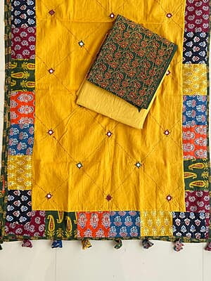 Ajrakh Suit With Patch Work Dupatta Catalogue 4-Mustard-2 Ajrakh Suit With Patch Work Dupatta Catalogue 4-Mustard-2