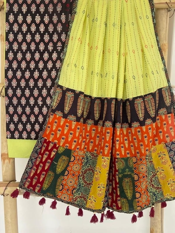 Ajrakh Suit With Patch Work Kantha Dupatta Catalogue 1-Black-1 Ajrakh Suit With Patch Work Kantha Dupatta Catalogue 1-Black-1