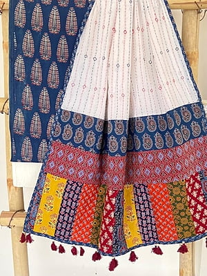 Ajrakh Suit With Patch Work Kantha Dupatta Catalogue 1-CobaltBlue-1 Ajrakh Suit With Patch Work Kantha Dupatta Catalogue 1-CobaltBlue-1
