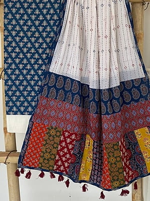 Ajrakh Suit With Patch Work Kantha Dupatta Catalogue 1-CobaltBlue-2 Ajrakh Suit With Patch Work Kantha Dupatta Catalogue 1-CobaltBlue-2