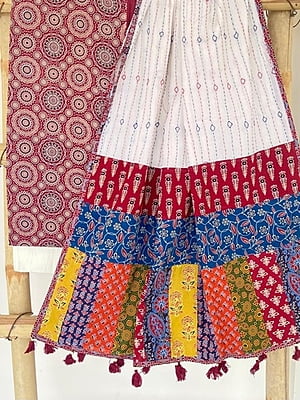 Ajrakh Suit With Patch Work Kantha Dupatta Catalogue 1-Maroon-2 Ajrakh Suit With Patch Work Kantha Dupatta Catalogue 1-Maroon-2