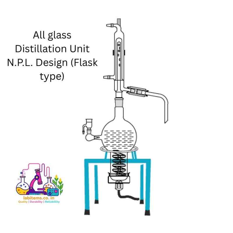 All glass Distillation Unit N.P.L. Design (Flask type)