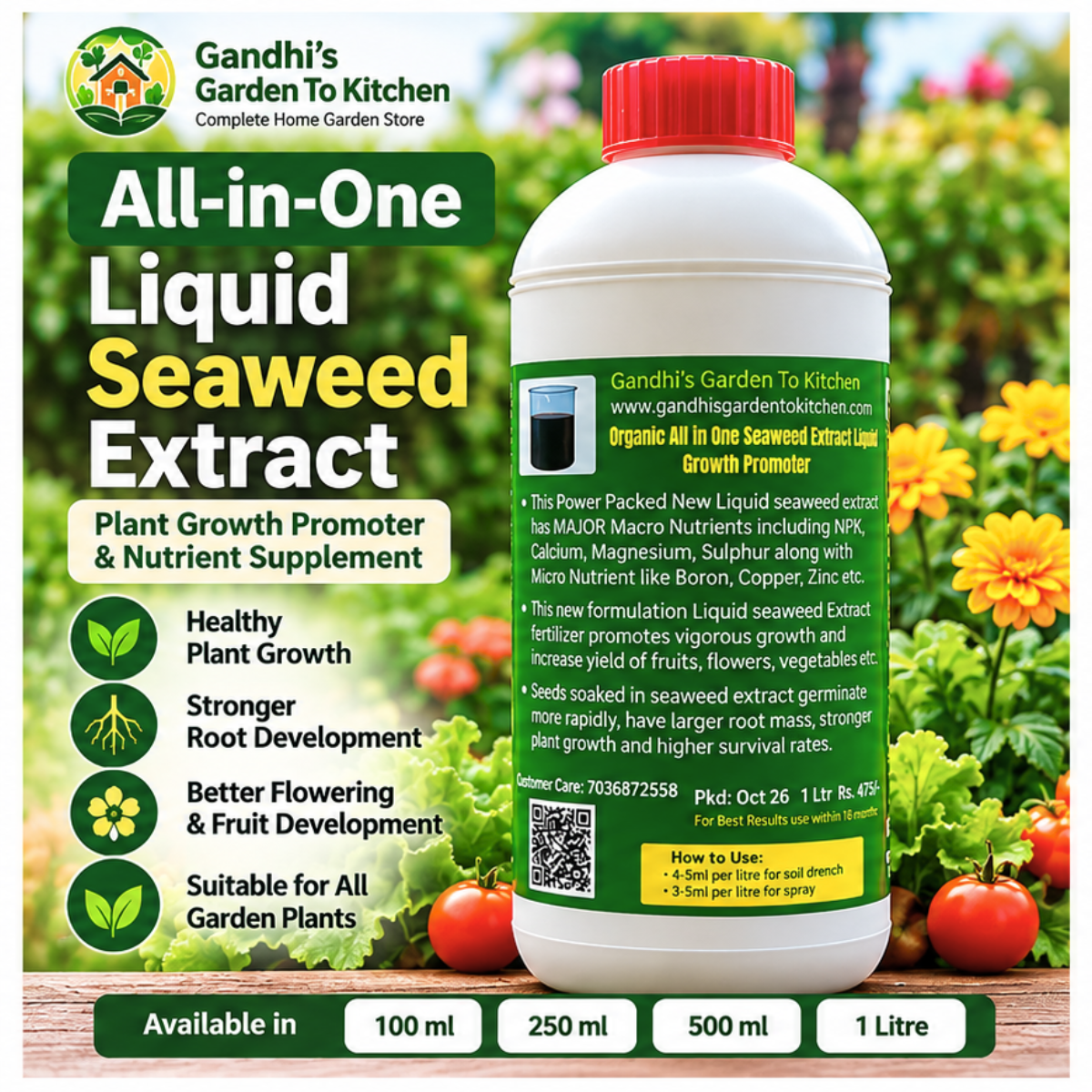 All-in-One Liquid Seaweed Extract – Organic Plant Growth Promoter | Multiple Sizes