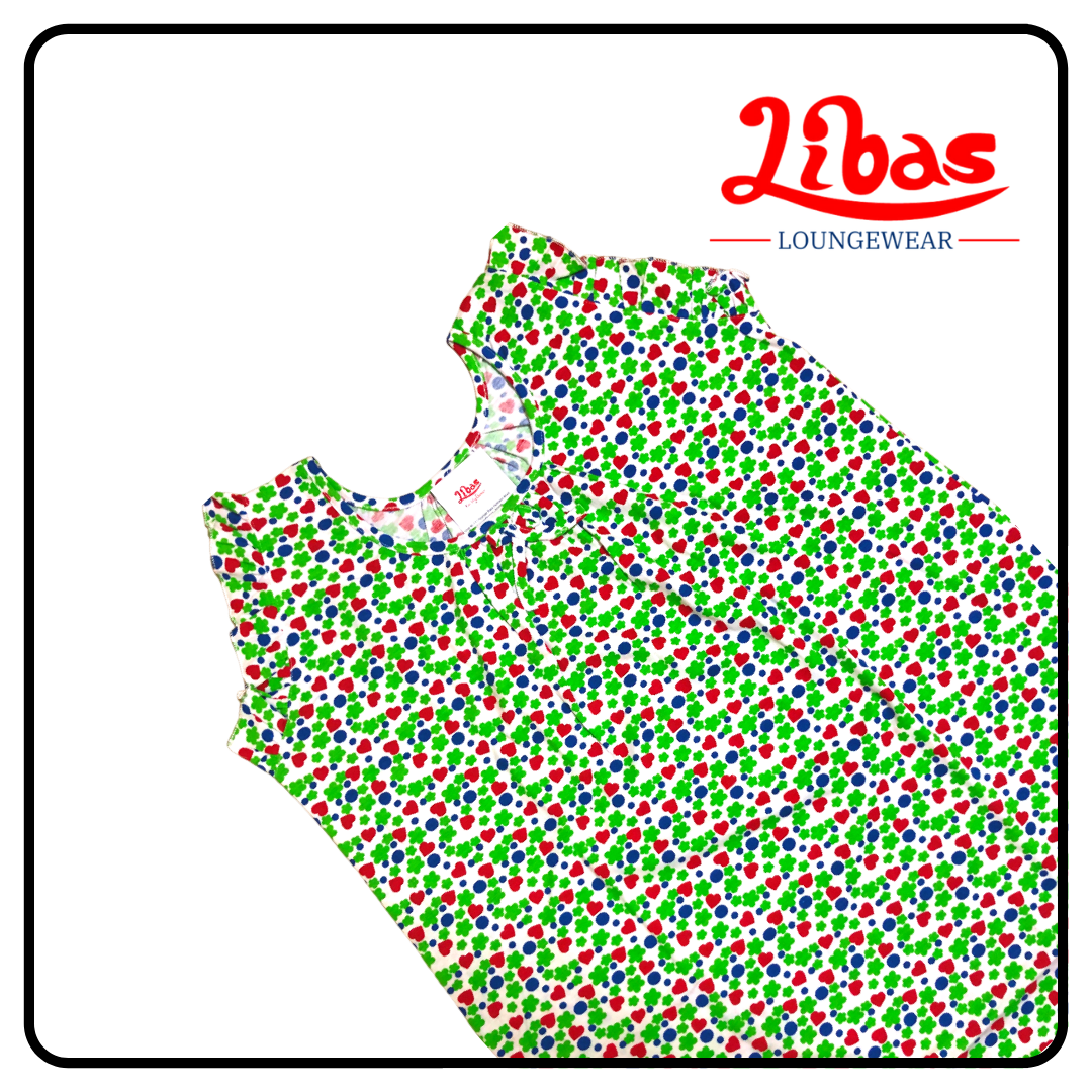 All over tiny gemoetric printed hosiery cotton sleeveless nightyfrom libas loungewear-SL021