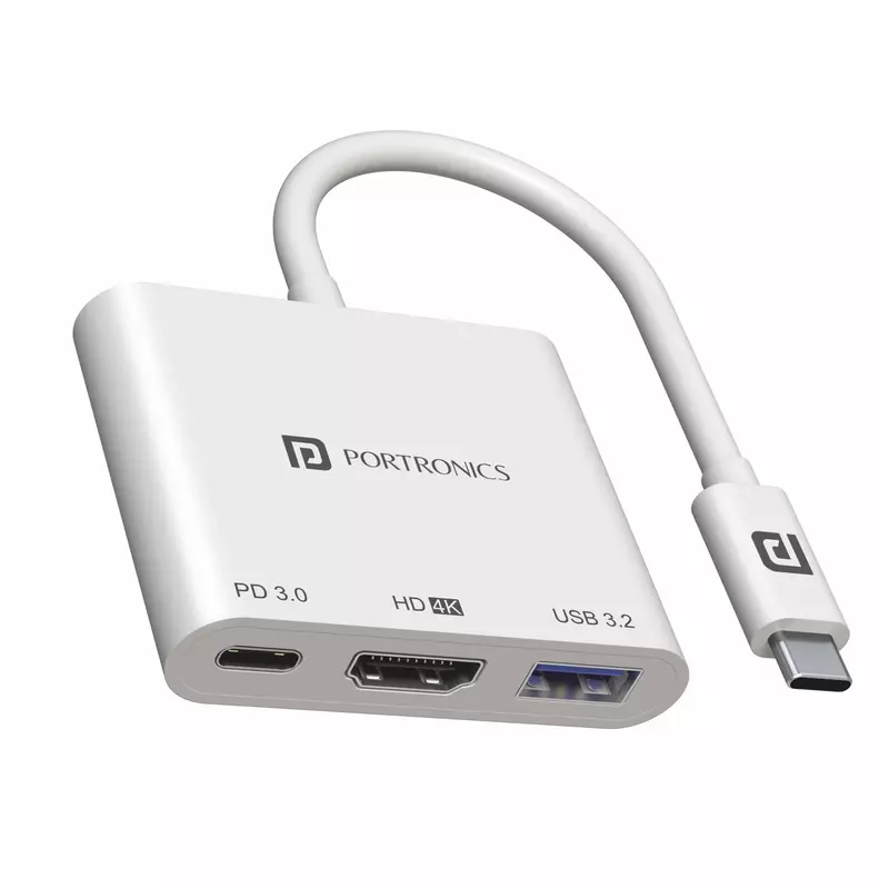 Portronics Konnect Vision C2 – Type-C & USB to HDMI Adapter | 4K, 30Hz | 1.8M PVC | Black
