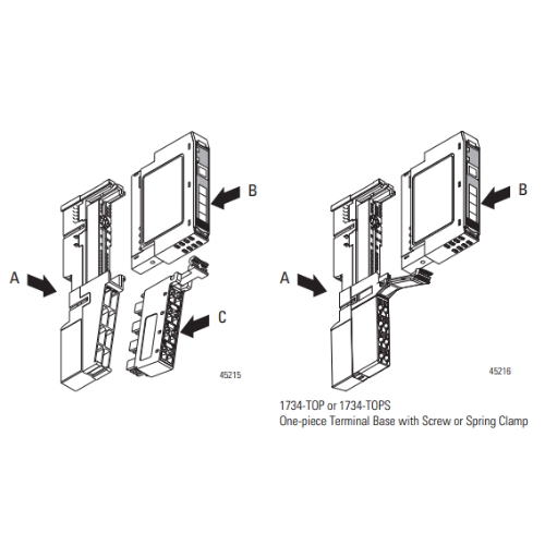 Angled product view of Allen-Bradley 1734-TBS module base
