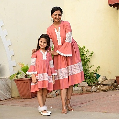 Alluring Mother Daughter Dress Combo Catalogue 1 - Peach
