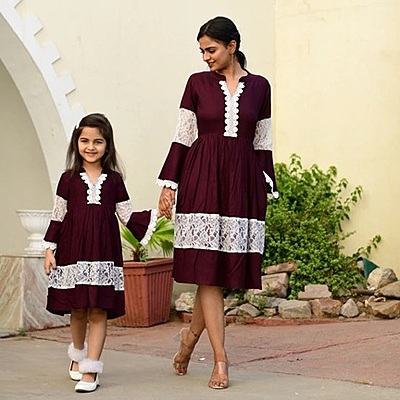 Alluring Mother Daughter Dress Combo Catalogue 1 - Wine