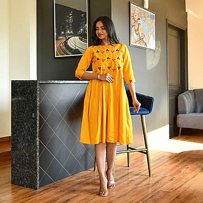 Alluring Mother Daughter Dress Combo Catalogue 3-Mustard-3