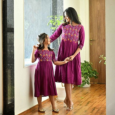 Alluring Mother Daughter Dress Combo Catalogue 3-Wine-1