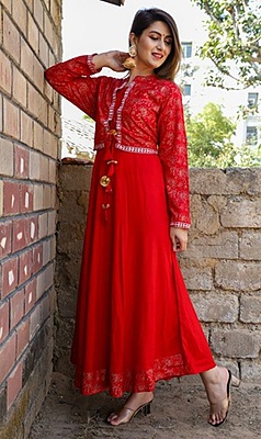 Alluring Mother Daughter Gown Combo Catalogue 1-Red-2