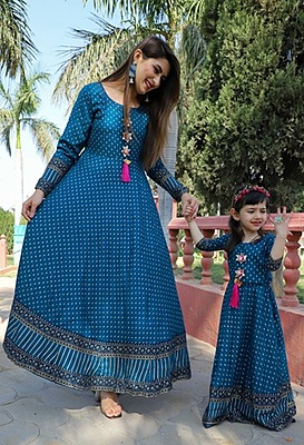 Alluring Mother Daughter Gown Combo Catalogue 4-PetrolBlue-2