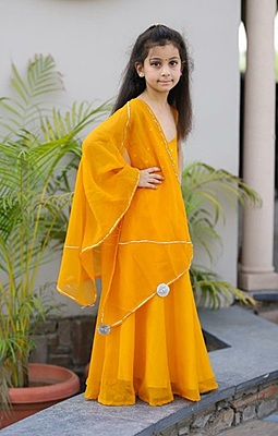 Alluring Mother Daughter Gown-Dupatta Combo Catalogue 1-Mustard-2