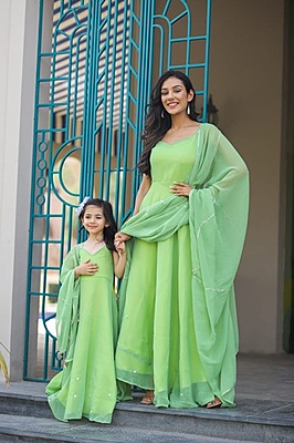 Alluring Mother Daughter Gown-Dupatta Combo Catalogue 1-Pista-1