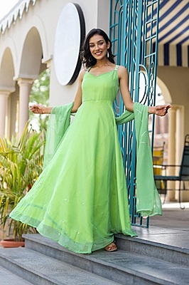 Alluring Mother Daughter Gown-Dupatta Combo Catalogue 1-Pista-2