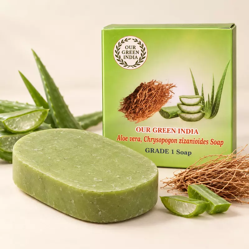 Our Green India Aloe vera and Chrysopogon zizanioides soap