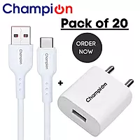 Champion 12W 5V/2.4A Single USB Port Mobile Charger with Type-C Cable Combo | Fast Charging For Android Devices (Pack Of 20 Pcs) Champion 12W 5V/2.4A Single USB Port Mobile Charger with Type-C Cable Combo | Fast Charging For Android Devices (Pack Of 20 Pcs)