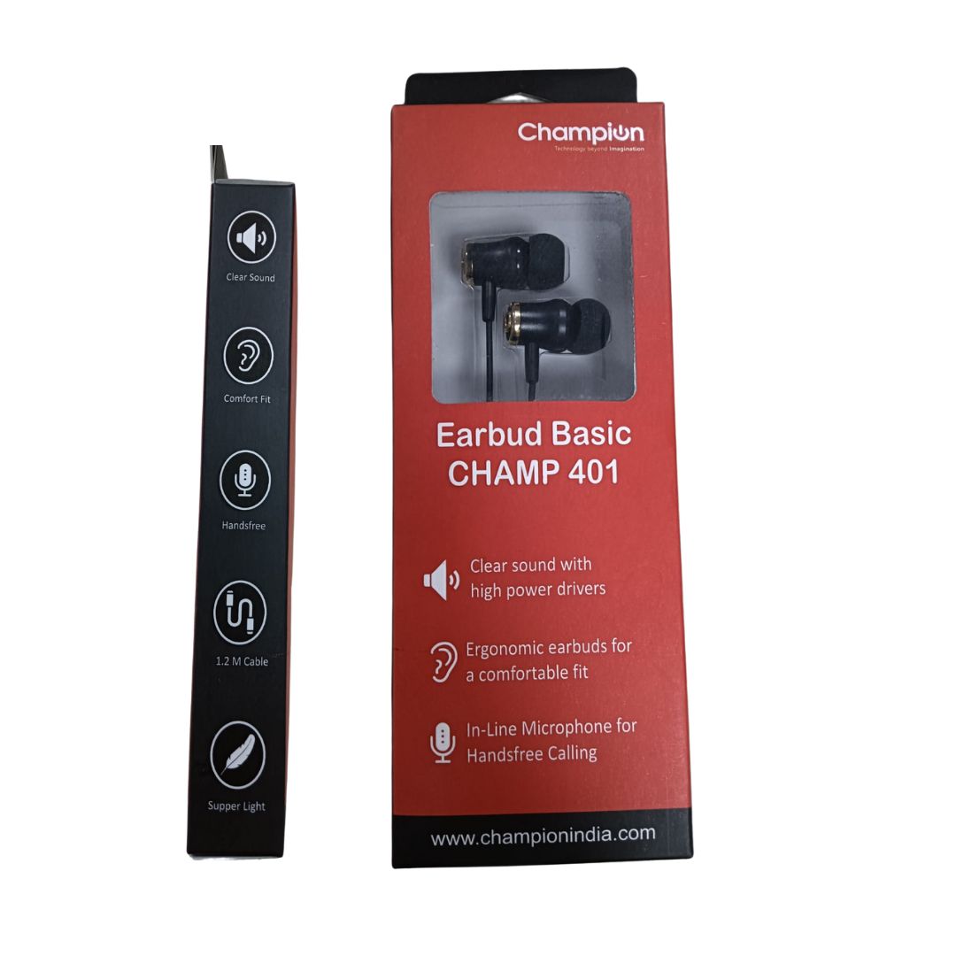 Champion CHAMP401 In-Ear Earphones with Mic – Premium Sound Quality & Comfortable Fit Champion CHAMP401 In-Ear Earphones with Mic – Premium Sound Quality & Comfortable Fit