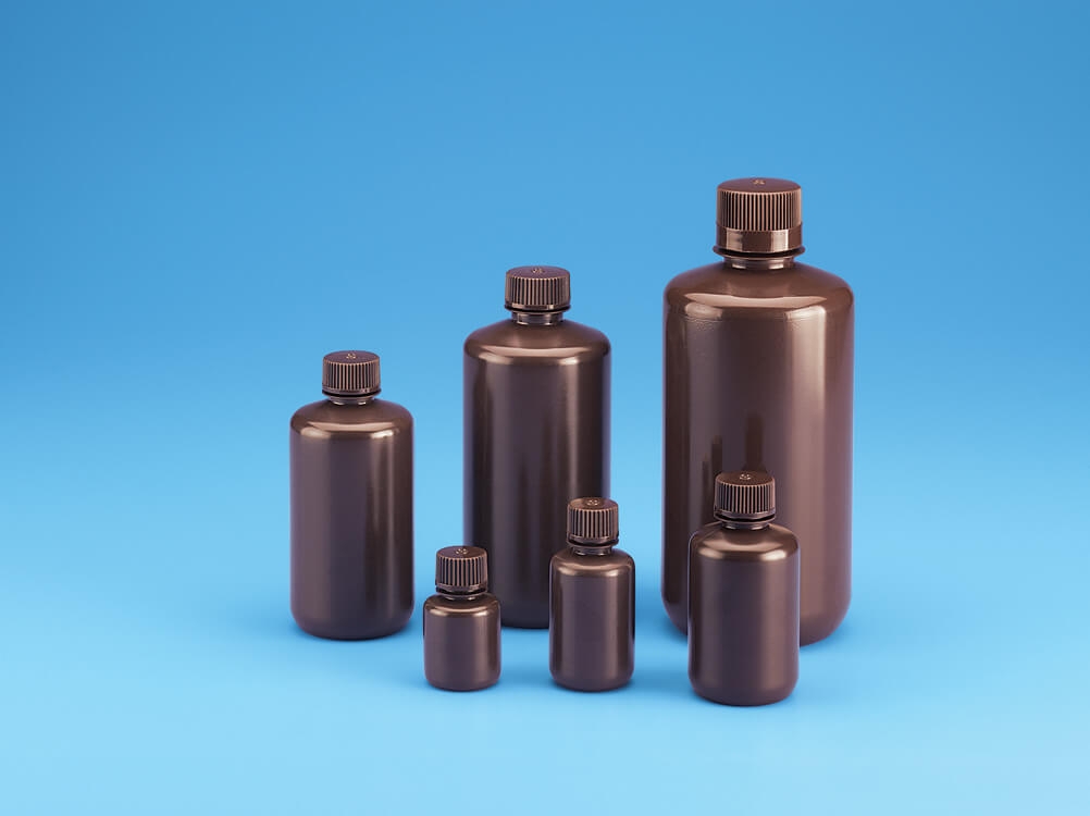 Narrow Mouth Amber Bottles, HDPE, with PP closure TARSONS