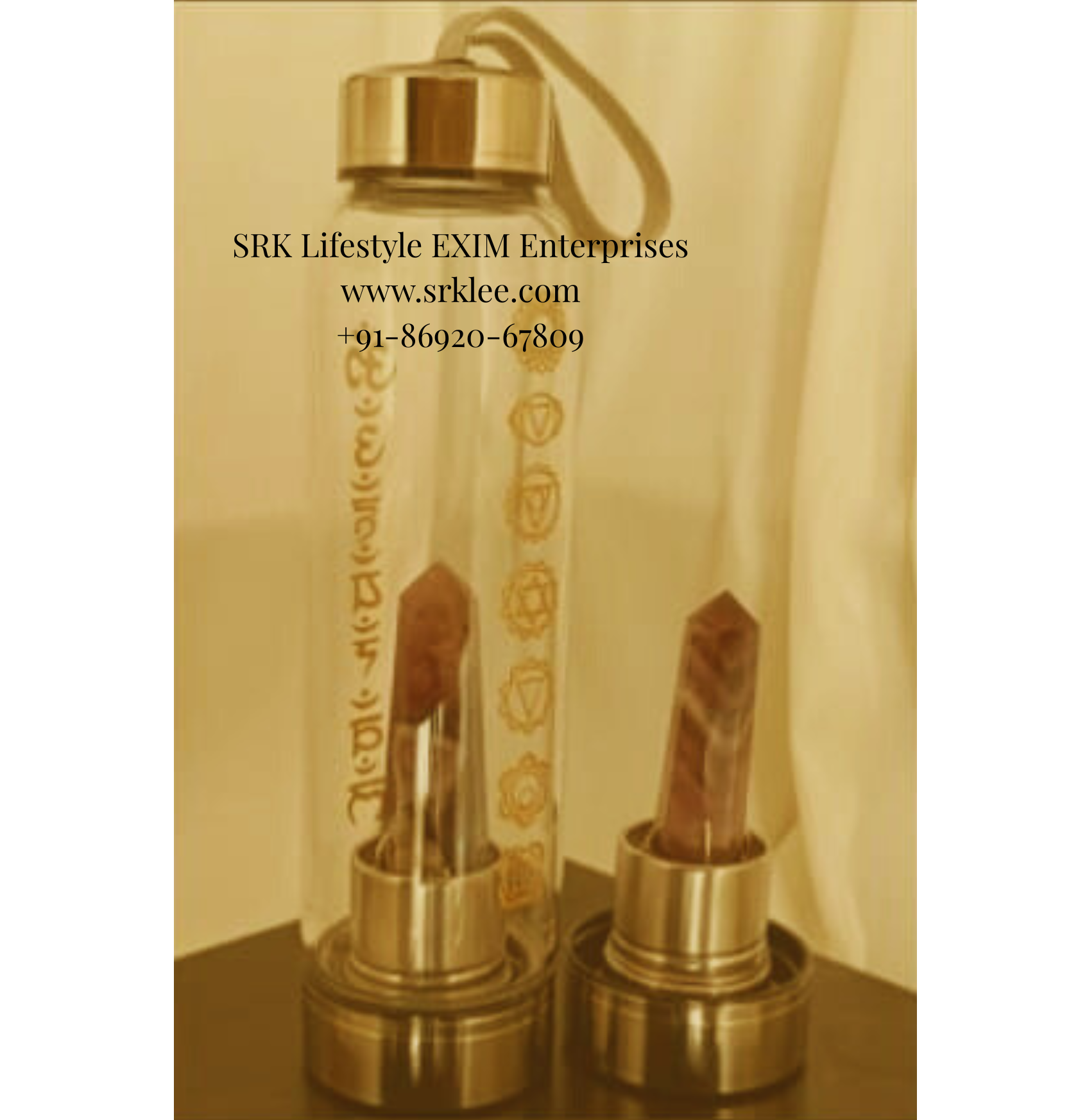 Stone Water Bottle - Amethyst (Stone of Intution) with Mantras & Chakras Stone Water Bottle - Amethyst (Stone of Intution) with Mantras & Chakras